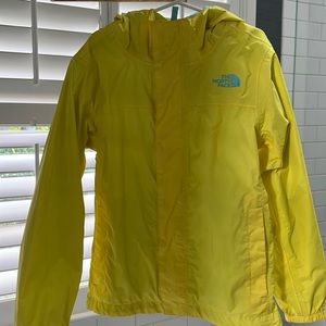 Girls yellow North Face rain coat S 7/8